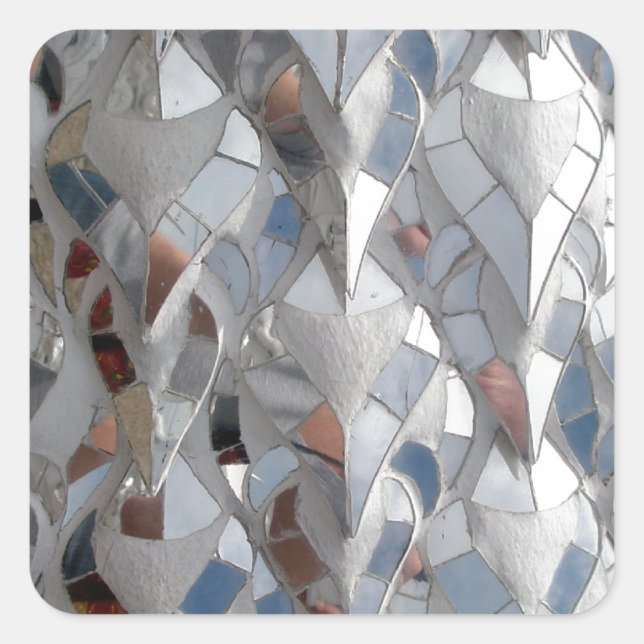 Pegatina Cuadrada Templo blanco, mosaico espejo, Chiang Rai (Anverso)