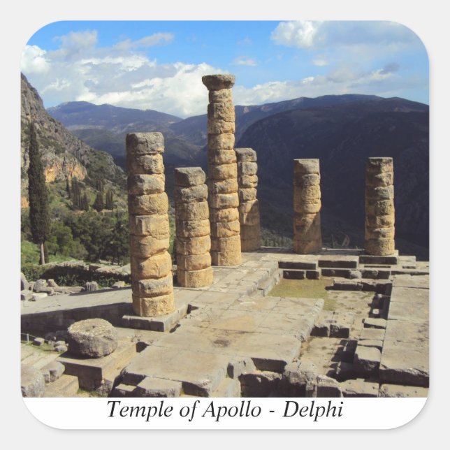 Pegatina Cuadrada Templo de Apolo - Delfos (Anverso)