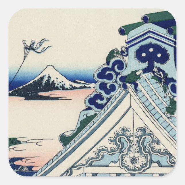 Pegatina Cuadrada Templo de Asakusa Honganji en la capital oriental (Anverso)