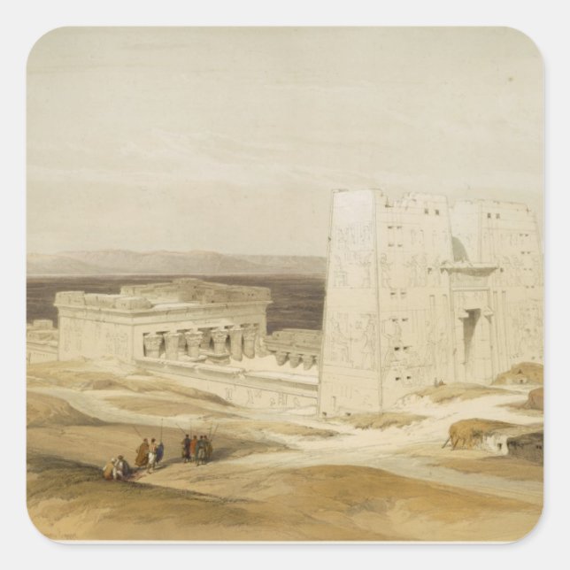 Pegatina Cuadrada Templo de Edfu, antigua Apollinópolis, Alto Egipto (Anverso)