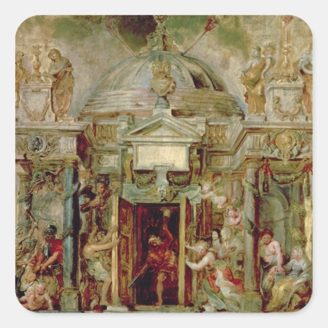Pegatina Cuadrada Templo de Janus, años 1630 (Anverso)