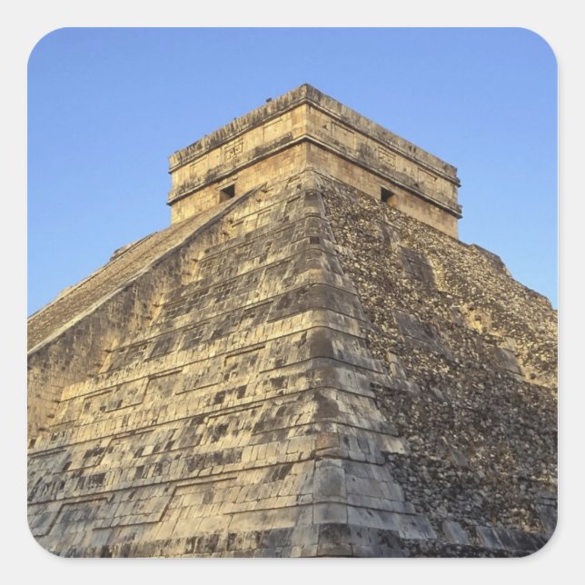 Pegatina Cuadrada Templo de Kukulcán o Castillo) en (Anverso)