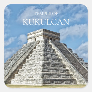 Pegatina Cuadrada Templo de Kukulcán, Pirámide, Chichen Itza, México