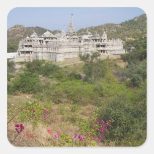 Pegatina Cuadrada Templo de Ranakpur Jain, Ranakpur, Rajasthan, Indi