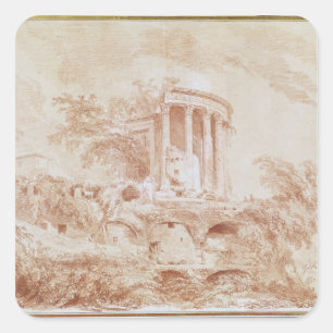 Pegatina Cuadrada Templo de Sybil en Tivoli
