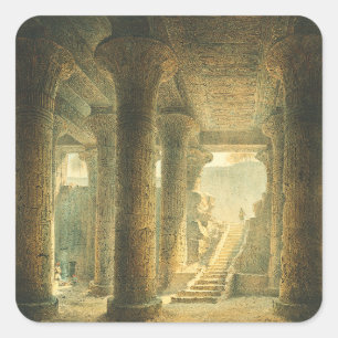 Pegatina Cuadrada Templo Egipcio Antiguo de Esna 