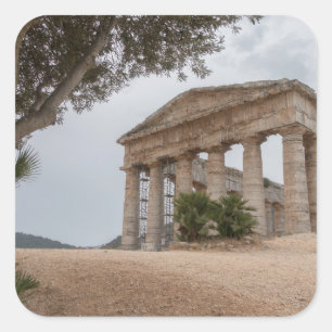 Pegatina Cuadrada Templo griego en Segesta, Sicilia