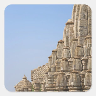 Pegatina Cuadrada Templo jainita en el fuerte de Chittorgarh, India