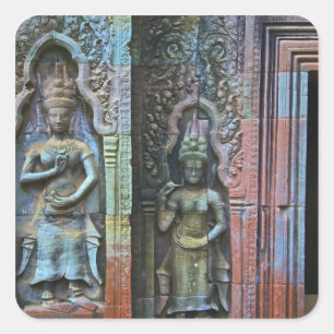 Pegatina Cuadrada Templo Ta Prohm, provincia de Siem Reap, Camboya