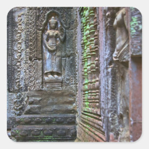 Pegatina Cuadrada Templo Ta Prohm, provincia de Siem Reap, Camboya 2