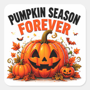 Pegatina Cuadrada Temporada de Calabazas Por Siempre Feliz Otoño Hal