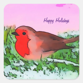 Pegatina Cuadrada Temporada de fiestas de Navidades Robin