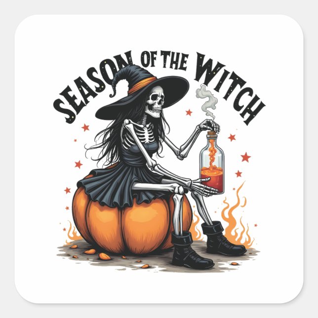 Pegatina Cuadrada Temporada de la bruja Tocante Hallowee Wtich (Anverso)