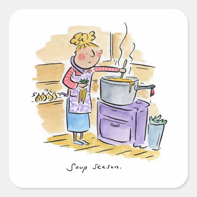 Pegatina Cuadrada Temporada de sopa (Anverso)