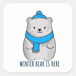 Pegatina Cuadrada Temporada de vacaciones Oso de invierno 