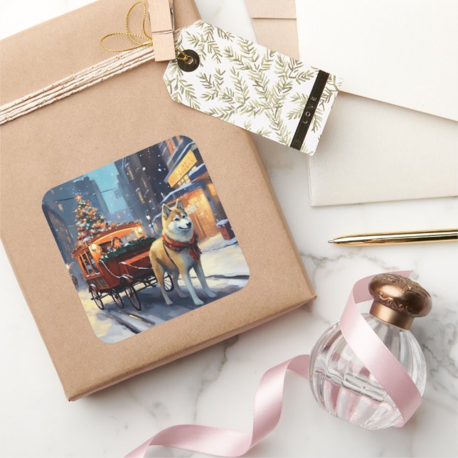 Pegatina Cuadrada Temporada festiva de Navidades Akita (Regalar)
