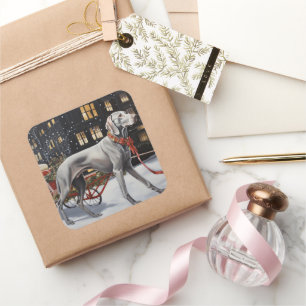 Pegatina Cuadrada Temporada festiva de Navidades de Weimaraner