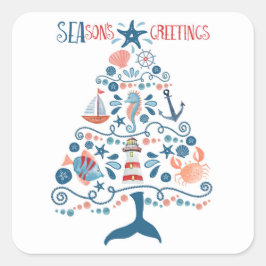 Pegatina Cuadrada Temporadas Náuticas Saludos Árbol De Navidad