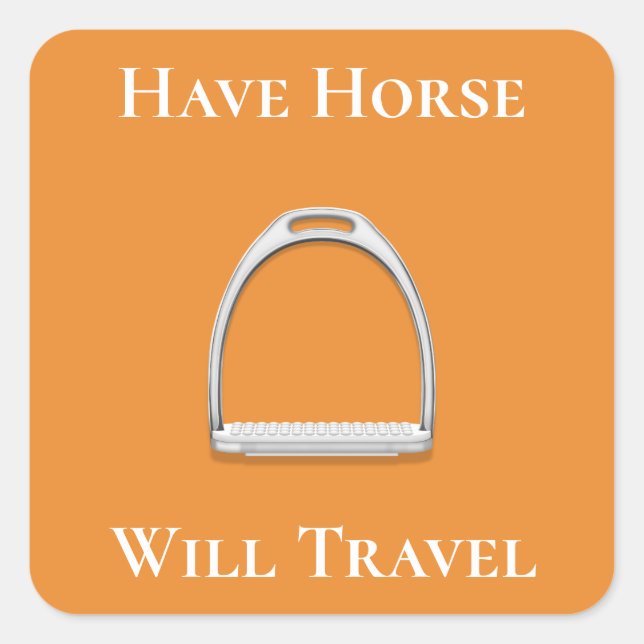 Pegatina Cuadrada "Ten Horse Will Travel" Naranja de Iron de Stirrup (Anverso)