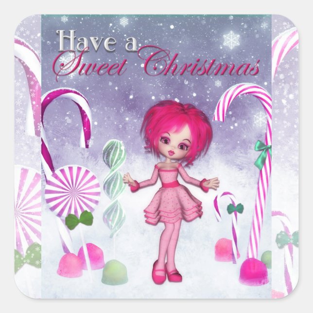Pegatina Cuadrada Ten un Navidad dulce :: Chica de la cookie rosa Po (Anverso)