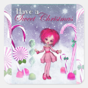 Pegatina Cuadrada Ten un Navidad dulce :: Chica de la cookie rosa Po
