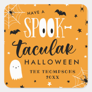 Pegatina Cuadrada Tenga un Favor de Halloween Espeluznante