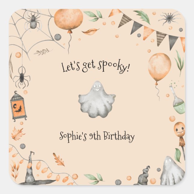 Pegatina Cuadrada ¡Tengamos miedo! Fiesta de cumpleaños de niños en  (Anverso)