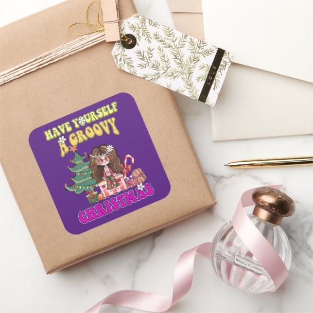 Pegatina Cuadrada TENGAMOS UN NAVIDAD GRUPO estilo de los 70 gracios (Regalar)