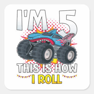 Pegatina Cuadrada Tengo 5 años y así es como hago el Monster Truck