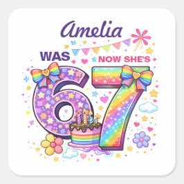 Pegatina Cuadrada Tenía 6 años ahora tengo 7 años Cumpleaños de niña