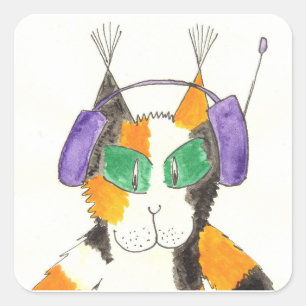 Pegatina Cuadrada Teniente Moppet Cats Go Interplanet