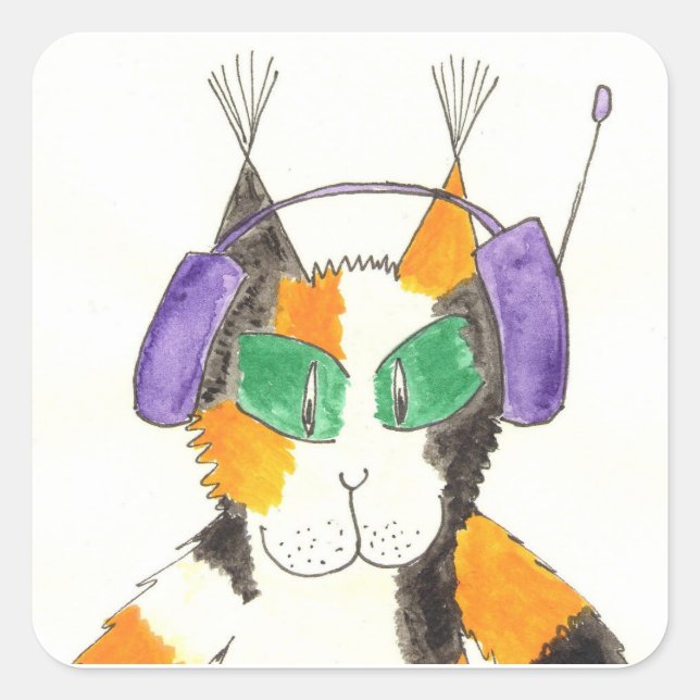 Pegatina Cuadrada Teniente Moppet Cats Go Interplanet (Anverso)