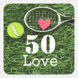 Pegatina Cuadrada Tenis 50.ª pelota de tenis de cumpleaños y amor po