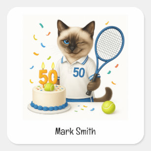 Pegatina Cuadrada Tenis 50 años para los amantes del gato