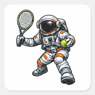 Pegatina Cuadrada Tenis Astronauta