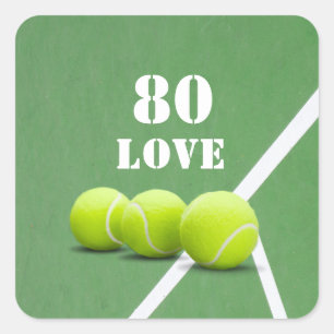 Pegatina Cuadrada Tenis cumpleaños 80 con amor para jugador