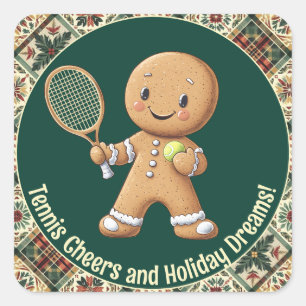 Pegatina Cuadrada Tenis de pan de jengibre Grand Slam 🎾 texto 🎄 pe