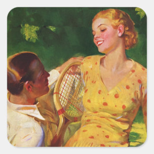 Pegatina Cuadrada Tenis deportivo vintage, amor y romance
