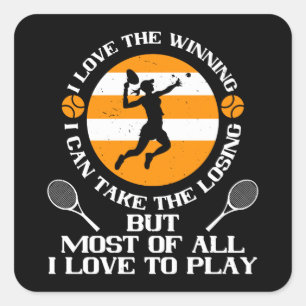 Pegatina Cuadrada Tenis - Me Encanta Ganar Me Encanta Jugar