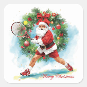Pegatina Cuadrada Tenis Navidad con Santa Claus