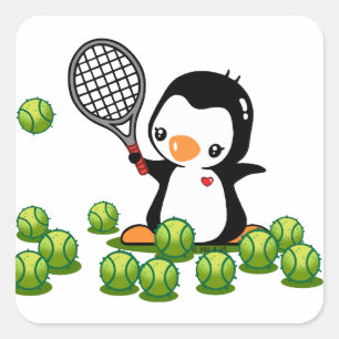 Pegatina Cuadrada Tennis Penguin
