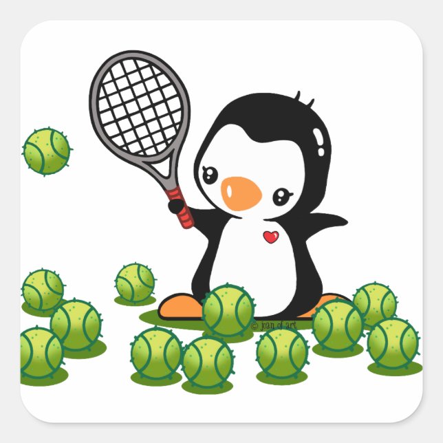 Pegatina Cuadrada Tennis Penguin (Anverso)