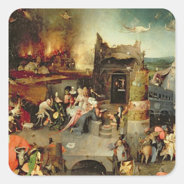 Pegatina Cuadrada Tentación de San Antonio (Anverso)