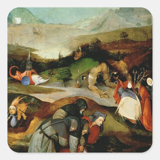 Pegatina Cuadrada Tentación de San Antonio (Anverso)