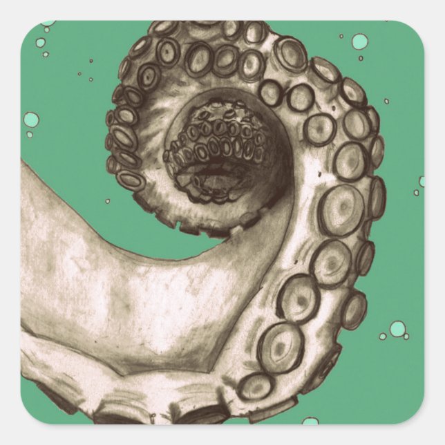 Pegatina Cuadrada Tentáculo de pulpo naumático verde vintage (Anverso)