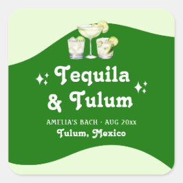 Pegatina Cuadrada Tequila cítrico verde lima y despedida de soltera