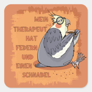 Pegatina Cuadrada Terapeut mit Federn & Schnabel. Nymfensittich