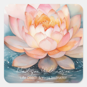 Pegatina Cuadrada Terapeuta moderno Spa Yoga Zen Flor de Loto Rosa