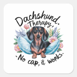 Pegatina Cuadrada Terapia Dachshund Sin Tapón Funciona