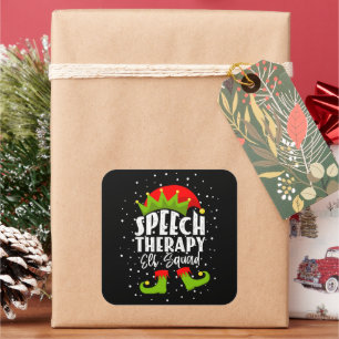 Pegatina Cuadrada Terapia del habla Navidades de la Cuadrada Elf Ter